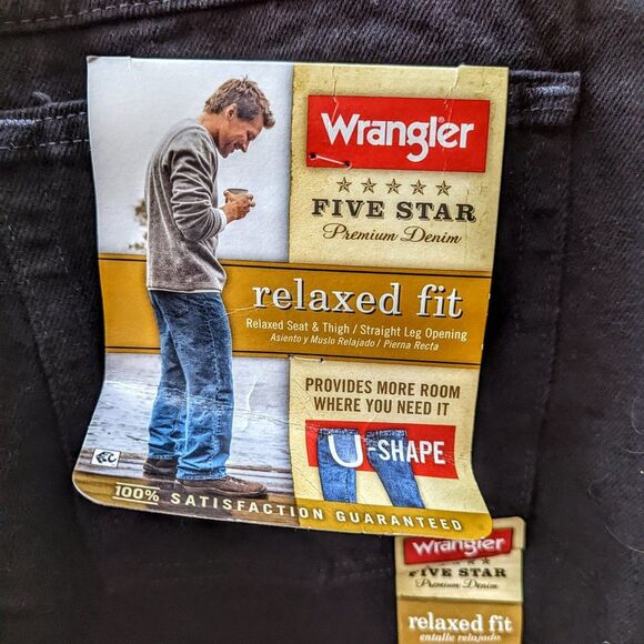 Wrangler Five Star Premium black denim relaxed fit jeans  Sz 44x32 - Picture 12 of 16